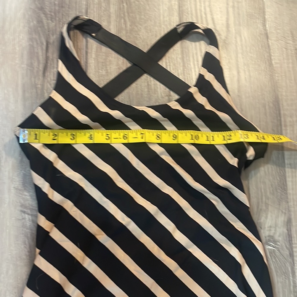 Stripe Black,Cream, MIdi dress, open back, V slit up front, Small - Picture 6 of 9